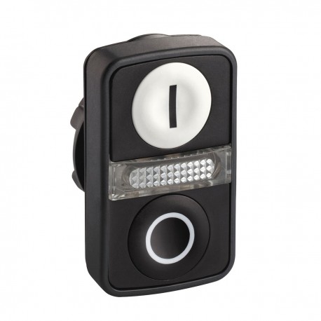 White flush, black flush illuminated double headed pushbutton diameter 22, with marking