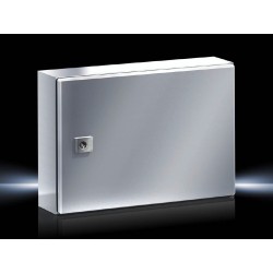 AE Compact enclosure, 380x300x155 mm, Stainless steel, with mounting plate, single-door, with one cam lock