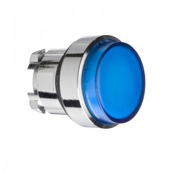 Blue projecting illuminated pushbutton head diameter 22, spring return, for BA9s bulb