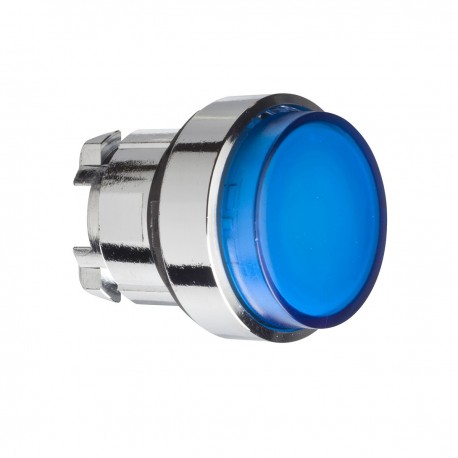 Blue projecting illuminated pushbutton head diameter 22, spring return, for BA9s bulb