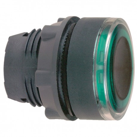 Green flush illuminated pushbutton head diameter 22, spring return, for integral LED