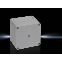 Kutija PK polikarbonatna, 110x110x90 mm, bez otvora za uvodnice, 110x110x90 mm, ojačano staklenim vlaknima, sa sivim poklopcem
