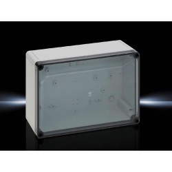 Kutija PK polikarbonatna, 254x180x90 mm, bez otvora za uvodnice, 254x180x90 mm, ojačano staklenim vlaknima, s prozirnim poklop