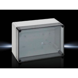 Kutija PK polikarbonatna, 254x180x111 mm, bez otvora za uvodnice, 254x180x111 mm, ojačano staklenim vlaknima, s prozirnim pokl