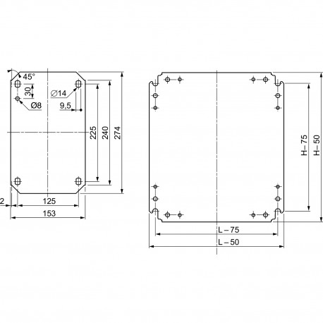 Plain mounting plate 400x400mm made of galvanised sheet steel