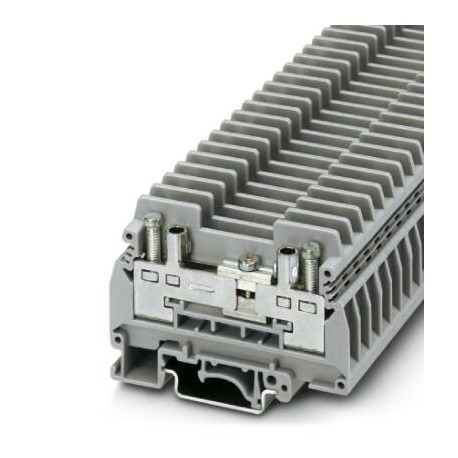 Test disconnect terminal block, with two test sockets for 4 mm test plugs, or for receiving bridge bars or screw bridges, screw