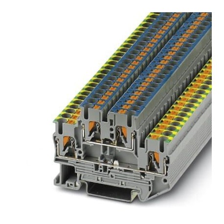 Protective conductor double-level terminal block, push-in connection, cross section: 0.14 mm2 - 4 mm2, gray