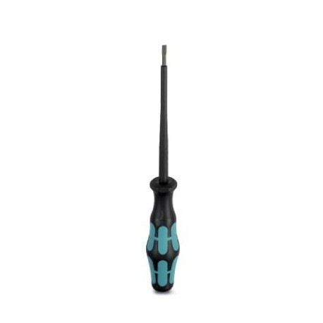 Screwdriver, slot-headed, VDE insulated, size: 0.6x3.5x100 mm, 2-component grip, with non-slip grip
