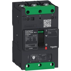 Circuit breaker Compact NSXm B (25 kA at 415 VAC), 3P, 160 A rating TMD trip unit, compression lugs and busbar connectors