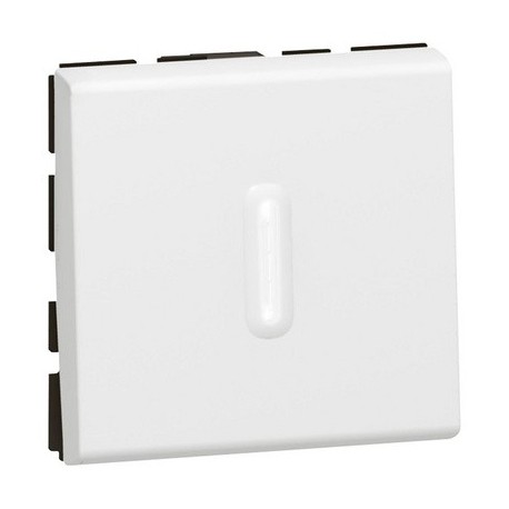 2 way push button Mosaic with LED indicator, 6A, 250V, 2 modules, white