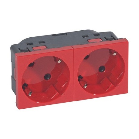 Multi-support multiple socket Mosaic - 2 x 2P+E automatic terminals - red