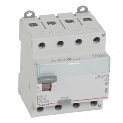 Residual current circuit breake, 4P, DX3, 63A, 500 mA, A type