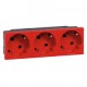 Multi-support multiple socket Mosaic - 3 x 2P+E automatic terminals - red