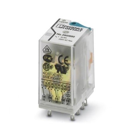 Industrijski utični relej s power kontaktima 4 PDT, testni gumb, LED indikator, mehanički indikatorpoložaja supresorska diod