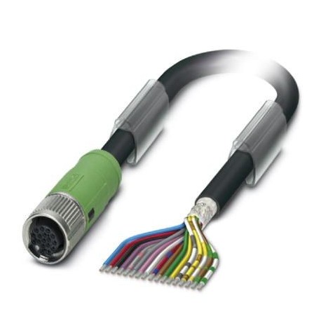 Sensor/actuator cable, 17-position, PUR/PVC, black, shielded, free cable end, on Socket straight M12 SPEEDCON, L: 1.5 m, SAC-17