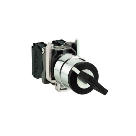 Black selector switch diam: 22, 2-position stay put 1NO 600V