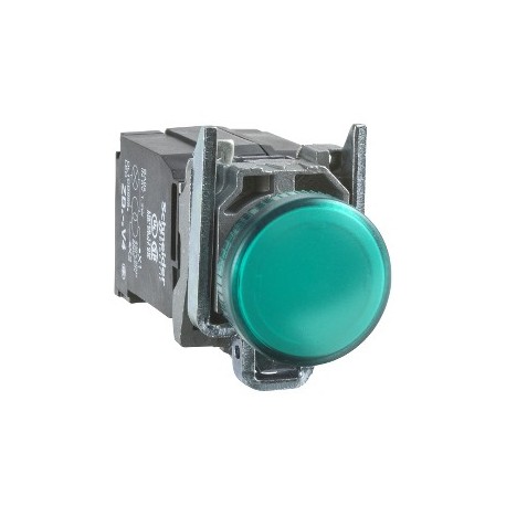 Green complete pilot light diameter:22, plain lens with integral LED 24V