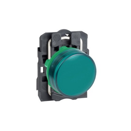 Green complete pilot light diameter: 22, plain lens with integral LED 230...240V