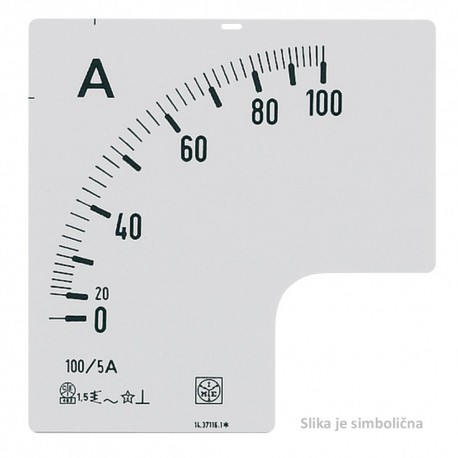 Skala: 0 - 250A, za ampermetar RQ72E, dimenzija 72 x 72 mm, ulaz: 5A