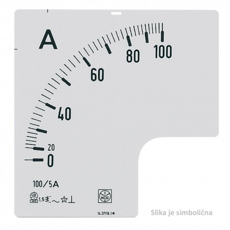 Scale for ammeter RQ72E, 72x72 mm, 0-250/500 A, input: 5 A, 2In