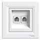 Double telephone outlet RJ11 Asfora, lift terminals, white