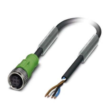 Senzor/actuator kabel, 1,5 m, 4 konekcije, PUR, bez halogena, sivo-crni, s ravnim ženskim konektorom M12, SAC-4P- 1,5-PUR/M12F