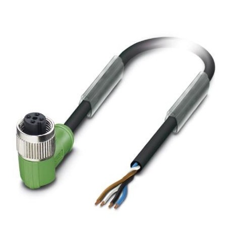 Senzor/actuator kabel, dužine 5 m, sa 4 konekcije, PUR, bez halogena, sivo-crni, s kutnim ženskim konektorom M12, na jednom k