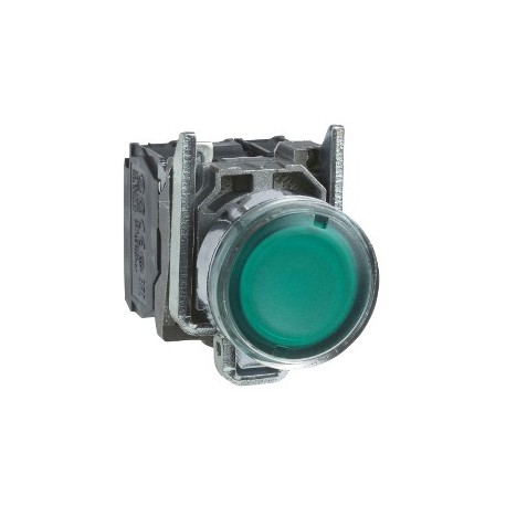 Green flush complete illum pushbutton diameter: 22, spring return 1NO+1NC 220...240V