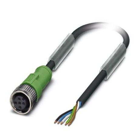 Senzor/actuator kabel, 1,5 m, 5 konekcija, PUR, bez halogena, sivo-crni, s ravnim ženskim konektorom M12, SAC-5P- 1,5-PUR/M12F