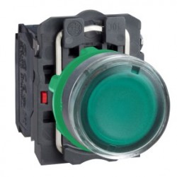 Green flush complete illum pushbutton diameter: 22, spring return 1NO+1NC 220...240V
