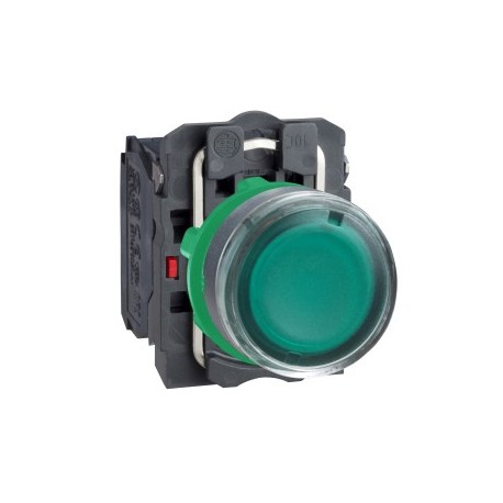 Green flush complete illum pushbutton diameter: 22, spring return 1NO+1NC 220...240V