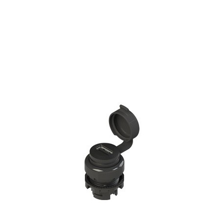 USB socket 2.0 EROUND series, black ring, IP 67, back and front connection: USB 2.0 Type A integrated female socket