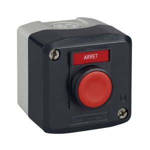 Tamno siva stanica, upušteno tipkalo, crveno, promjera 22, opružni povrat, 1R kontakt, Arret