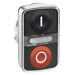Glava za dvostruko svjetleće tipkalo, crno upušteno, crveno upušteno, promjera 22, s oznakom