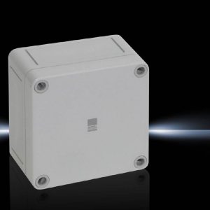 Kutija PK polikarbonatna, 94x94x57 mm, bez otvora za uvodnice, 94x94x57 mm, ojačano staklenim vlaknima, sa sivim poklopcem