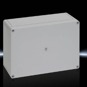 Kutija PK polikarbonatna, 254x180x90 mm, bez otvora za uvodnice, 254x180x90 mm, ojačano staklenim vlaknima, sa sivim poklopcem