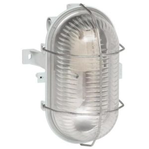 Nepropusna lampa, IP44, IK06, ovalna, 60W, E27, metalna rešetka, siva