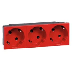 Modul utičnica 3×šuko 2P+E, 250V AC, 16A, 6M, crvena