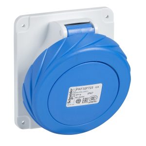 Utičnica ugradbena pod kutem 2P+E, 16A, 200-250V, 50/60Hz, IP67, priključak vijak, satni broj 6