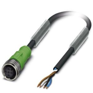 Senzor/actuator kabel, 5 m, 4 konekcije, PUR, bez halogena, sivo-crni, s ravnim ženskim konektorom M12, SAC-4P- 5,0-PUR/M12FS