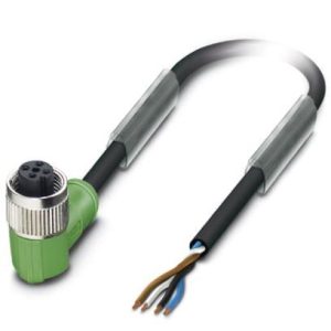 Senzor/actuator kabel, dužine 5 m, sa 4 konekcije, PUR, bez halogena, sivo-crni, s kutnim ženskim konektorom M12, na jednom kraju, SAC-4P- 5,0-PUR/M12FS